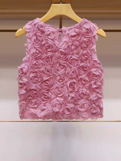 Blusa Suelta sin Mangas con Rosas Tridimensionales - Image 10