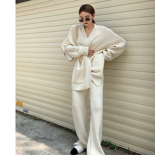 Conjunto Elegante: Suéter Tejido Holgado + Pantalón Recto Cintura Alta - Image 7