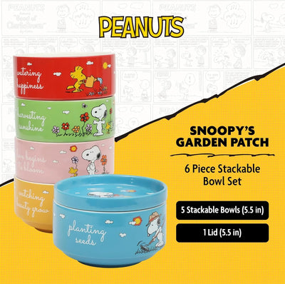 Set de 4 cuencos apilables de gres Peanuts – Snoopy y amigos, 14 cm, aptos para microondas y lavavajillas - Tekeno