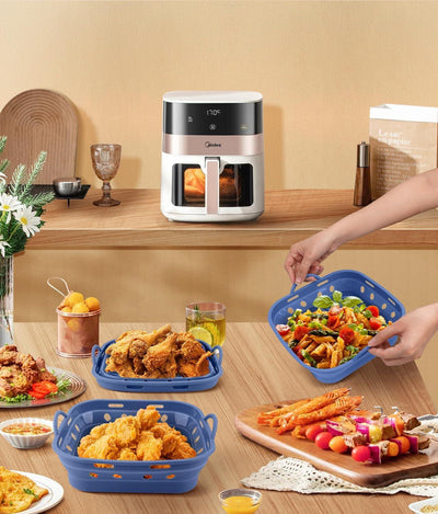 Silicone Air Fryer Liners - 2 Pack Square Air Fryer Basket Reusable Parchment Paper, Perfect 5-8 QT Airfryer Liners, Non-Stick Baking Tray for Air Fryer, Must-Have Kitchen Gadgets Oven Accessories - Tekeno