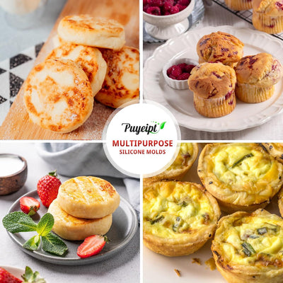 2 Pack Air Fryer Egg Bite Molds, 4-Cup Mini round Muffin Pans Silicone Baking Molds for for Oven, Air Fryer and Pot - Tekeno