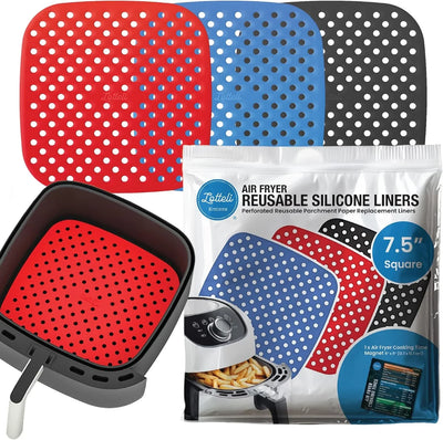 Reusable Air Fryer Liners 3 Pack for 3-5QT or Bigger - 7.5" Square Silicone Airfryer Liner - Easy to Clean Air Fryer Accessories as Seen on the Today Show - Safe Non-Stick Parchment Paper Replacer - Tekeno