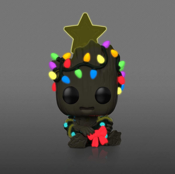 POP! Marvel Holiday Groot com Luzes (Que Brilham no Escuro), Exclusivo, Multicolorido, 3,75 Polegadas