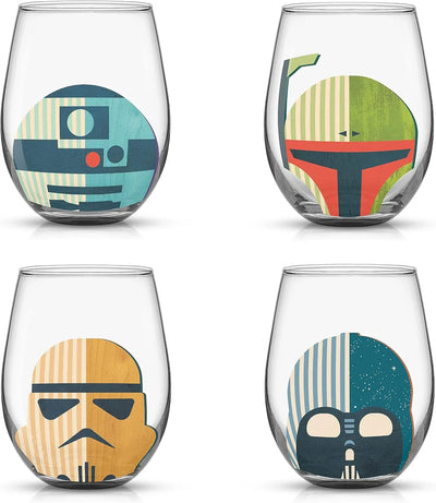 Set de vasos JoyJolt Star Wars Helmet Hues – 4 copas sin tallo de 562 ml con cascos icónicos, vidrio resistente, colección oficial para adultos y fans - Tekeno