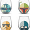 Set de vasos JoyJolt Star Wars Helmet Hues – 4 copas sin tallo de 562 ml con cascos icónicos, vidrio resistente, colección oficial para adultos y fans
