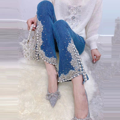 Pantalones Acampanados con Detalles de Diamantes y Aberturas Laterales - Image 3