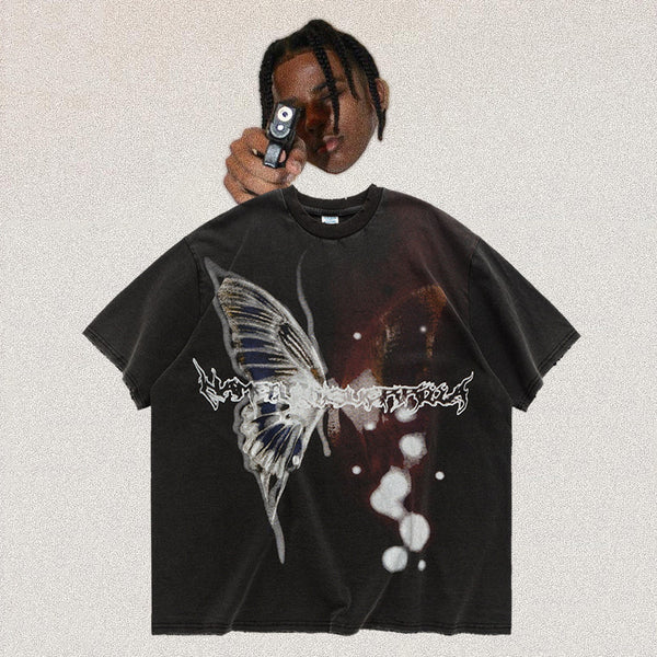 Playera Suelta Estampado Mariposas para Parejas