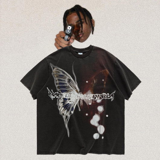 Playera Suelta Estampado Mariposas para Parejas - Image 2