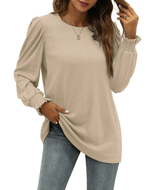 Blusa Elegante con Cuello Redondo y Mangas Abullonadas para Mujer - Image 3