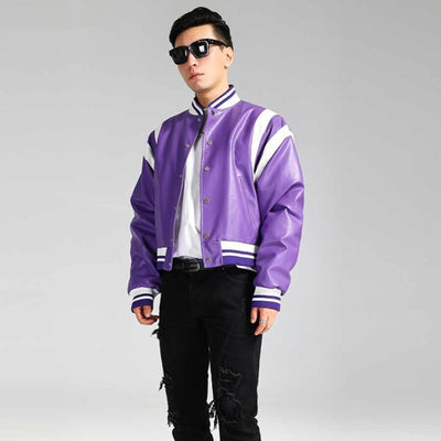 Chaqueta de Cuero Biker Colorblock con Estilo Americano