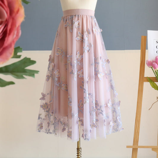Falda Talle Alto con Malla Bordada