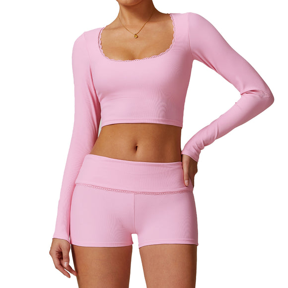 Playera Deportiva Ajustada de Manga Larga - Ropa Yoga Transpirable y Secado Rápido