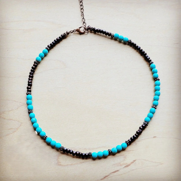 **Blue Turquoise, Wood and Copper Beads Necklace 230g