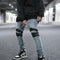 Jeans Slim Fit Biker con Parches de Cuero y Cierre Elástico