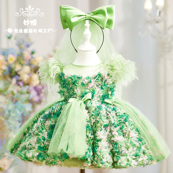 Vestido de Princesa Hada Verde con Mangas Abullonadas para Niñas - Image 11