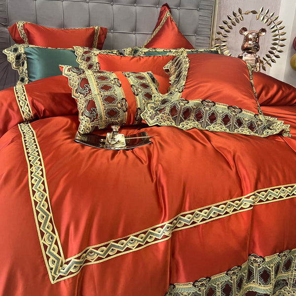 Juego de Cama Brocado Sedoso de Lujo - 4 Piezas Premium