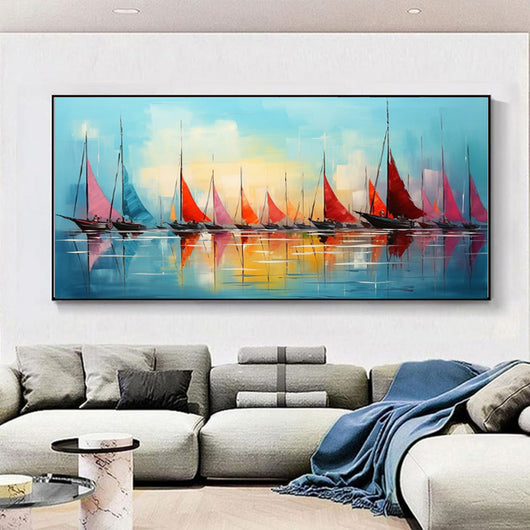 Cuadro Óleo Pintado a Mano - Arte Abstracto Contemporáneo Navegación Marina