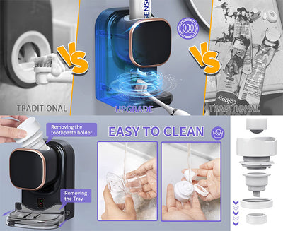 Black automatic toothpaste dispenser with rose gold trim, wall-mounted with sensor for hands-free use. - Image 12