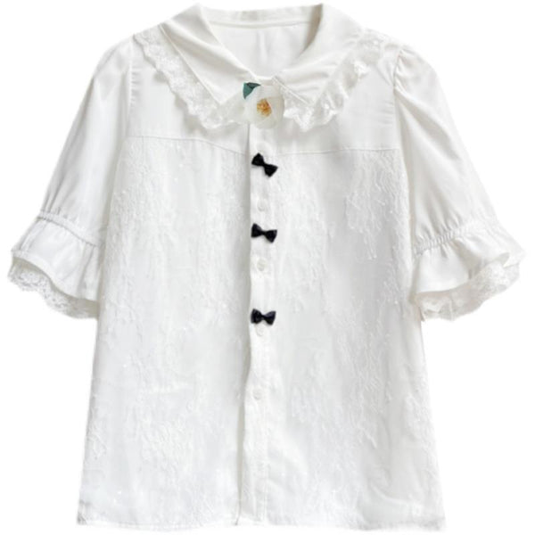 Blusa Blanca con Cuello de Encaje Dulce - Diseño Exclusivo - Image 4
