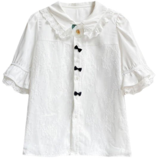 Blusa Blanca con Cuello de Encaje Dulce - Diseño Exclusivo - Image 4
