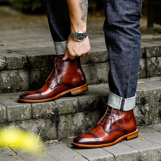 Botas Altas de Cuero para Hombre con Cordones Estilo Británico - Image 2