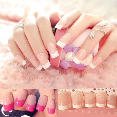 Uñas Postizas Francesas Largas - Parches de Diseño Nail Art