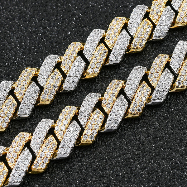 Cadena Cubana 14mm Chapada en Zirconia - Estilo Europeo y Americano