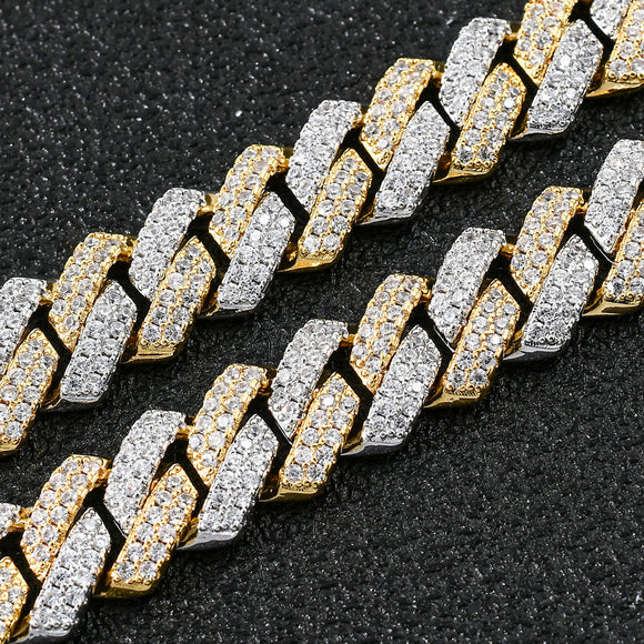 Cadena Cubana 14mm Chapada en Zirconia - Estilo Europeo y Americano