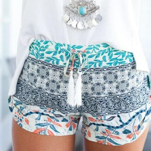 Shorts de Playa Cintura Alta con Estampado y Tela Elástica