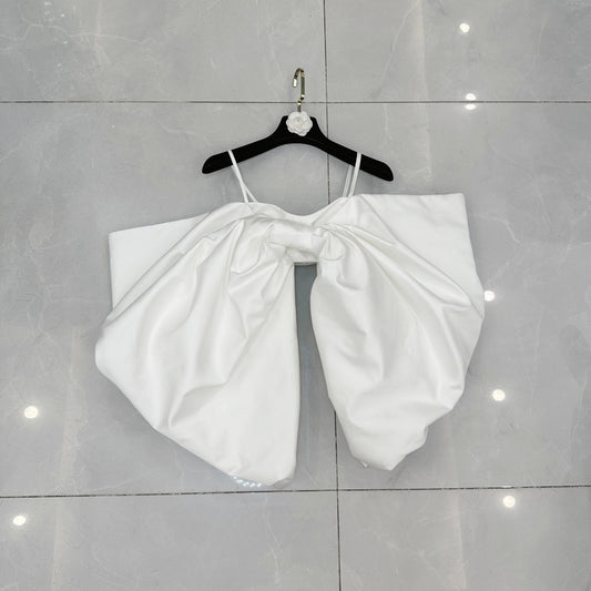 Blusa Elegante Off-Shoulder con Mangas Abullonadas y Moño Grande