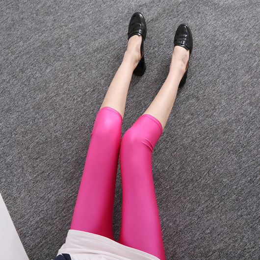 Leggings Brillantes de Siete Puntos - Colores Sólidos Efecto Brillo - Image 10