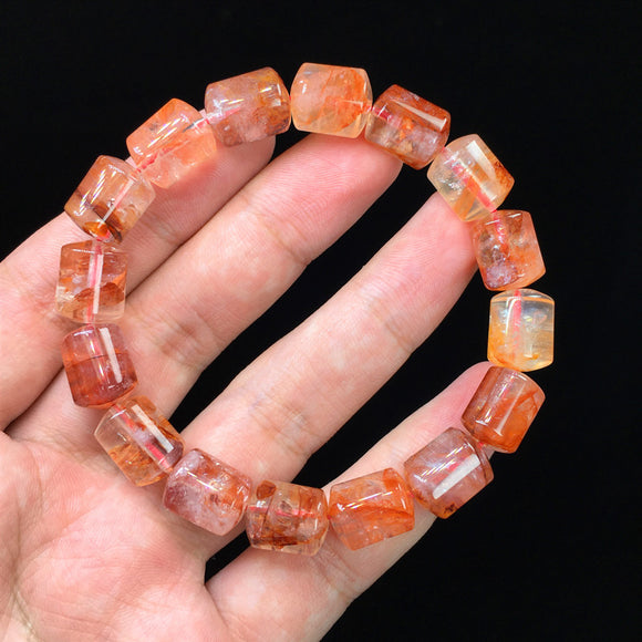Pulsera de Cuarzo Fantasma con Flor de Pegamento Natural Rojo Brasileño