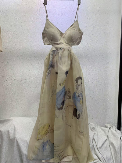 Conjunto Artesanal Dos Piezas: Blusa Chifón Pintada a Mano con Falda Suspender Cintura Alta - Image 11