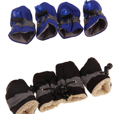 Four blue pet booties with grey trim and adjustable blue drawstrings, designed for dogs or puppies. - Image 18