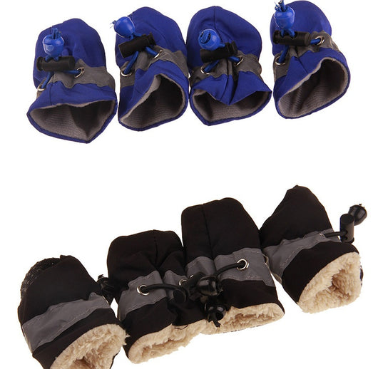 Four blue pet booties with grey trim and adjustable blue drawstrings, designed for dogs or puppies. - Image 18