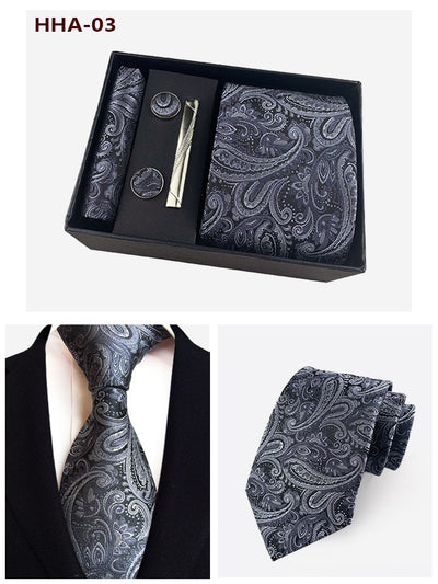 Set de Corbata Paisley con Clip y Caja de Regalo - Corbata Negra Elegante para Negocios - Image 54