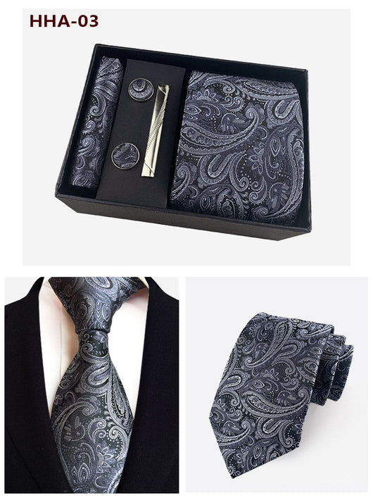 Set de Corbata Paisley con Clip y Caja de Regalo - Corbata Negra Elegante para Negocios - Image 54