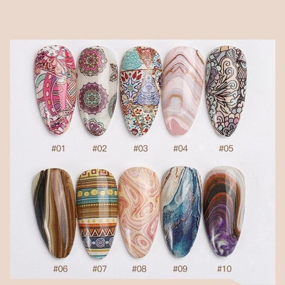 Calcomanías para Uñas Efecto Cielo Estrellado con Patrón Mármol Dorado Bohemio - Image 4