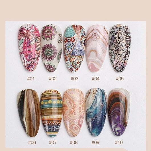 Calcomanías para Uñas Efecto Cielo Estrellado con Patrón Mármol Dorado Bohemio - Image 4