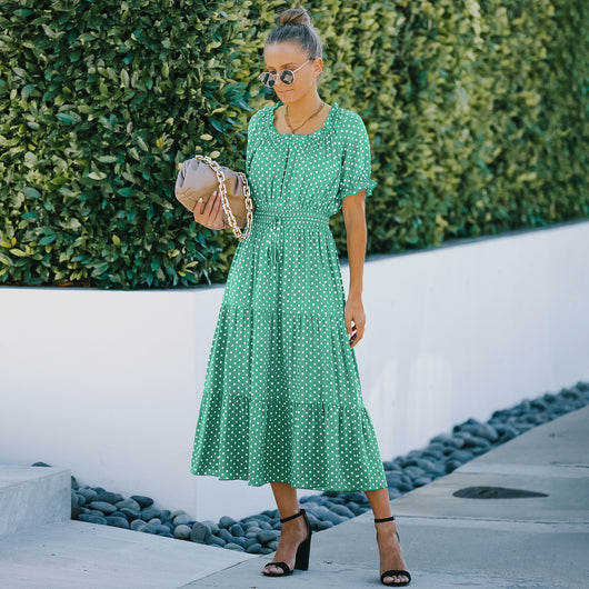 Vestido de Verano Lunares Verde Chifón Europeo - Image 4