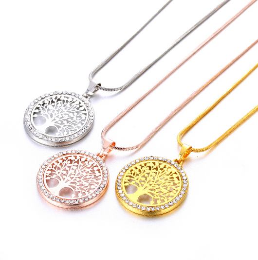 Collar Árbol de la Vida Cadena Larga Cristal Colgante Suéter