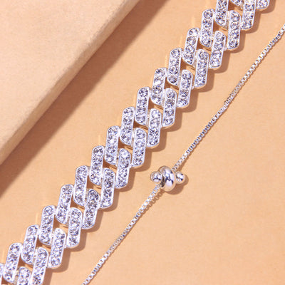 Tobillera Cubana Cuadrada Ajustable con Diamantes y Cierre Deslizante - Image 8