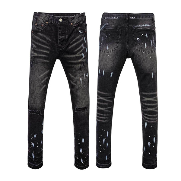 Jeans Rectos Rotos con Efecto Paint Splash y Stretch para Hombre