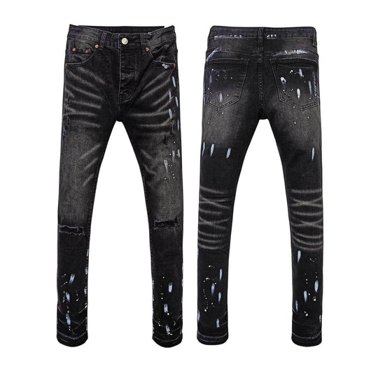 Jeans Rectos Rotos con Efecto Paint Splash y Stretch para Hombre