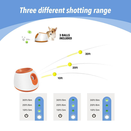 Orange and white pet intelligence ball dispenser with three foam balls, designed as a dog toy. - Image 3