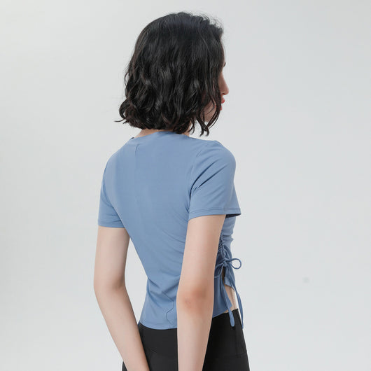 Playera Deportiva Ajustada de Secado Rápido con Cordón para Yoga y Fitness - Image 3