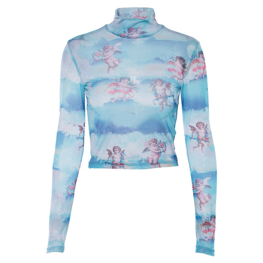 Blusa Térmica Invierno Mujer Cuello Alto Manga Larga con Estampado Cartoon - Image 5