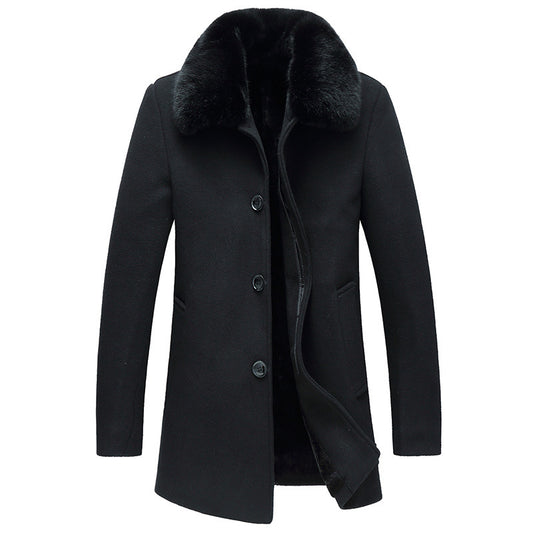 Abrigo de Lana Premium con Cuello de Lana para Hombre