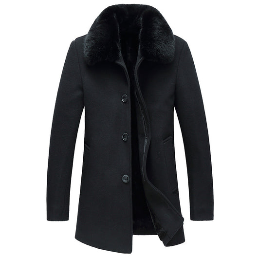 Abrigo de Lana Premium con Cuello de Lana para Hombre