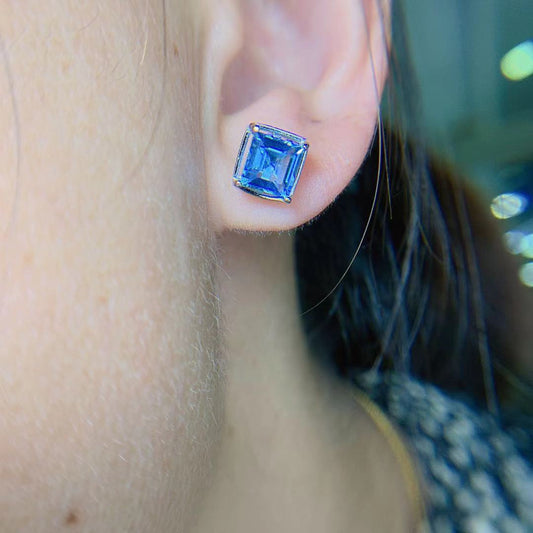 Aretes de Topacio Azul Natural con Plata 925 - Diseño Minimalista Asche